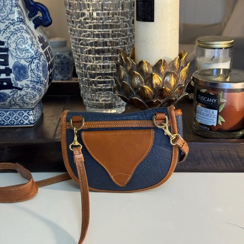 Dooney & Bourke Navy and Brown Leather Crossbody Bag